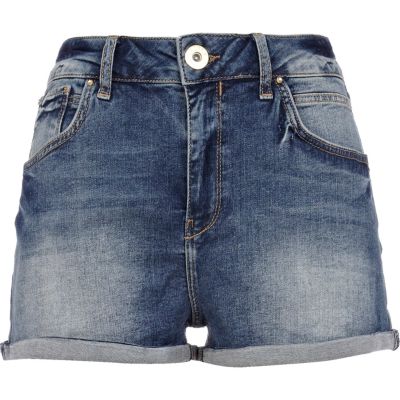 Mid wash high waisted denim shorts