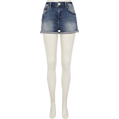 Mid wash high waisted denim shorts