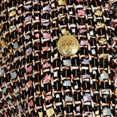 Black boucle military cropped blazer