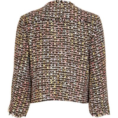 Black boucle military cropped blazer