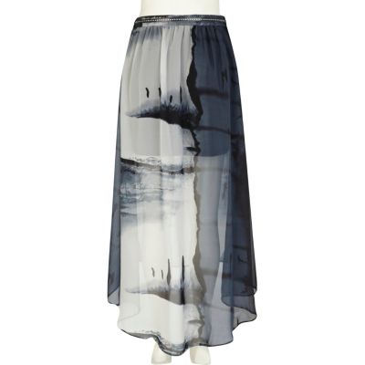 Grey scenic print maxi skirt