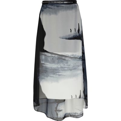 Grey scenic print maxi skirt