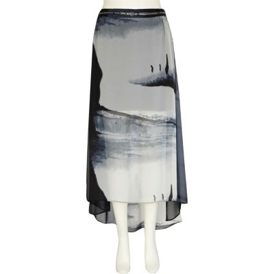 Grey scenic print maxi skirt
