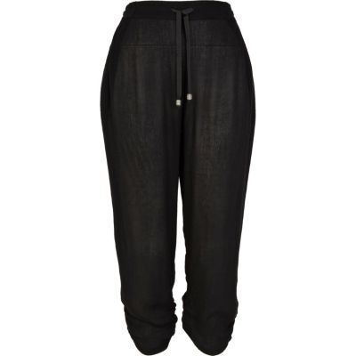 Black ruched hem crop trousers