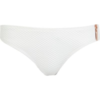 White textured zip bikini bottoms