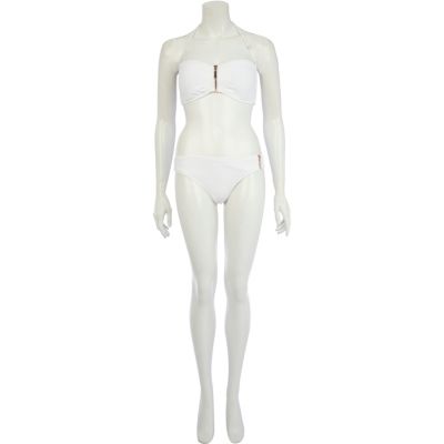 White textured zip bikini bottoms