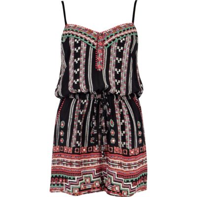 Black tribal print strappy playsuit