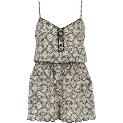 Black and white geometric print playsuit