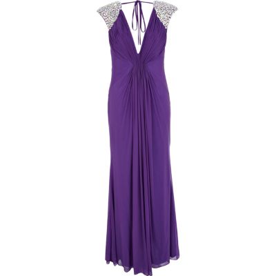 Purple Forever Unique diamante maxi dress