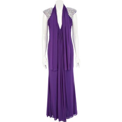 Purple Forever Unique diamante maxi dress