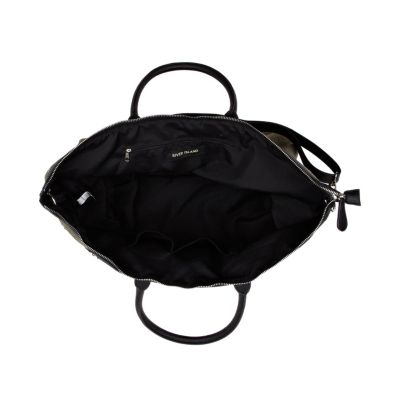Khaki canvas stud panel holdall bag