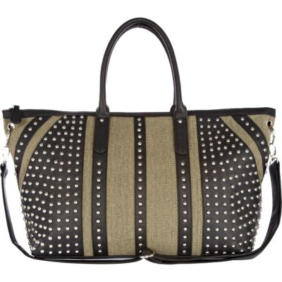 Khaki canvas stud panel holdall bag