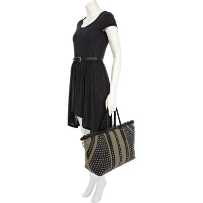 Khaki canvas stud panel holdall bag