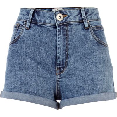 Acid wash high waisted denim shorts