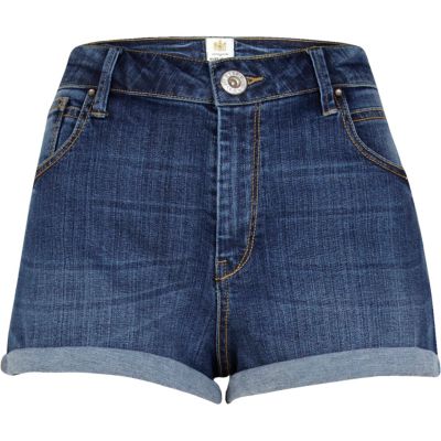 Mid wash turn up denim shorts
