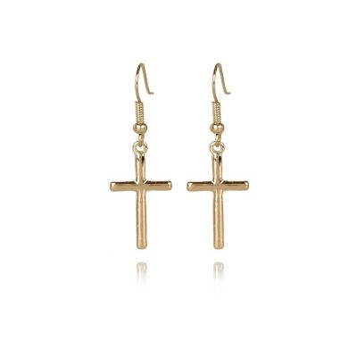 Gold tone cross drop earrings