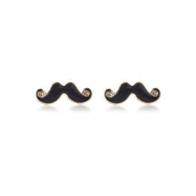 Black moustache stud earrings