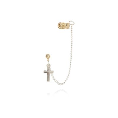 Gold and silver tone cross ear cuff
