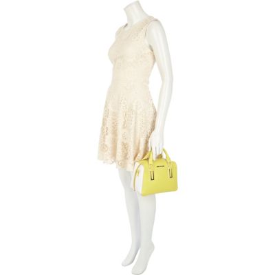 Yellow smooth mini box bowler bag