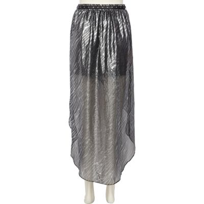 Silver zebra print dip hem wrap skirt