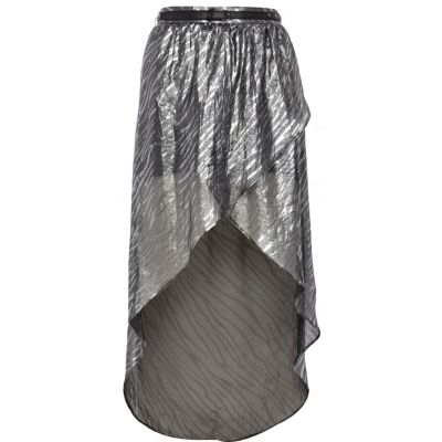 Silver zebra print dip hem wrap skirt