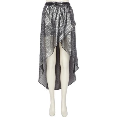 Silver zebra print dip hem wrap skirt
