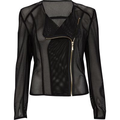 Black sheer mesh biker jacket