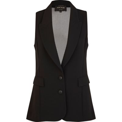 Black sleeveless longline smart waistcoat