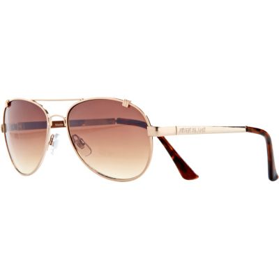 Gold tone tortoise shell aviator sunglasses