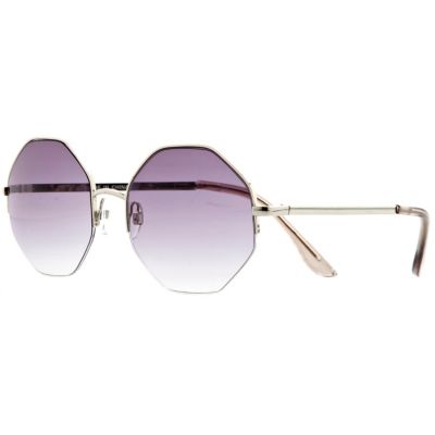 Silver metal hexagon sunglasses