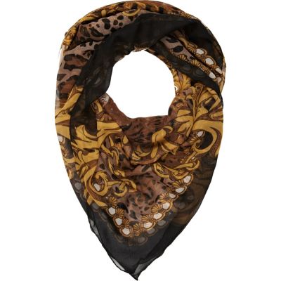 Cream leopard print square scarf