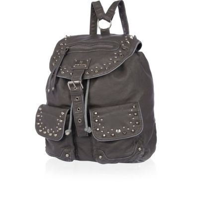 Grey washed stud rucksack