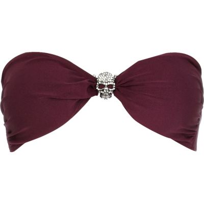 Red diamante skull bandeau bikini top