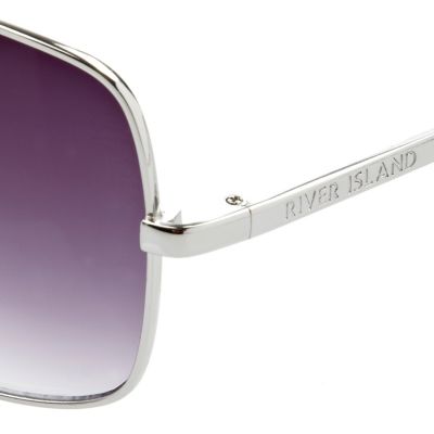 Silver tone purple tint aviator sunglasses