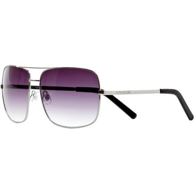 Silver tone purple tint aviator sunglasses