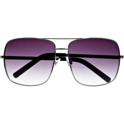 Silver tone purple tint aviator sunglasses