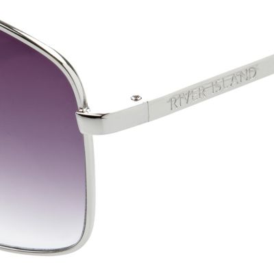 Silver tone and purple aviator sunglasses