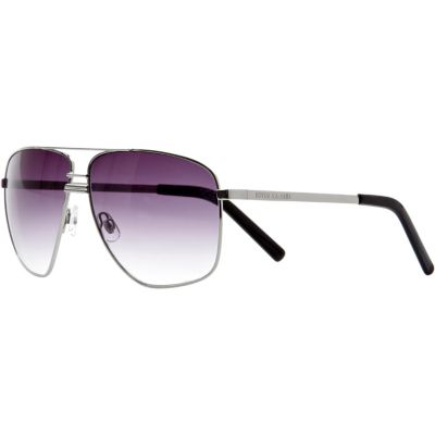 Silver tone and purple aviator sunglasses