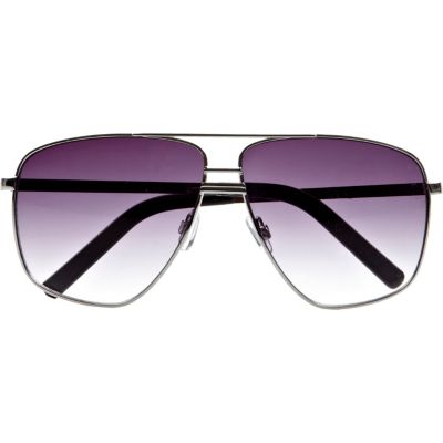 Silver tone and purple aviator sunglasses
