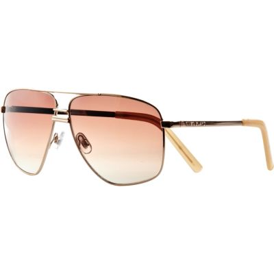 Gold tone metal tinted aviator sunglasses
