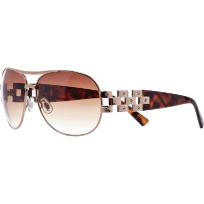 Gold tone diamante aviator sunglasses