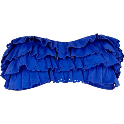 Blue layered frill bandeau bikini top