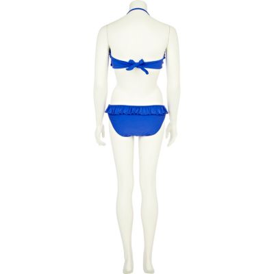 Blue layered frill bikini bottoms