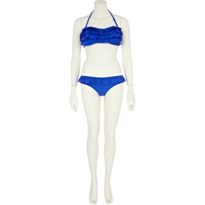 Blue layered frill bikini bottoms