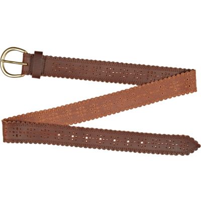 Brown leather cut out jeans belt 