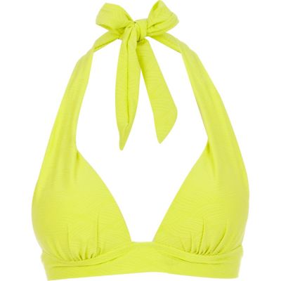 Yellow fluro textured push-up bikini top