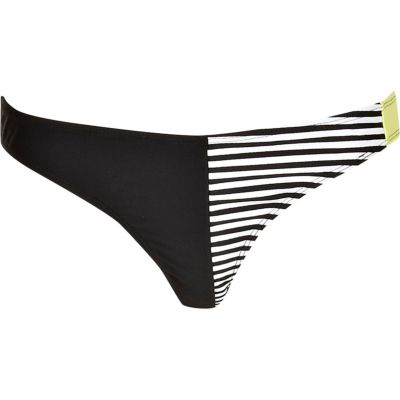 Black colour block stripe bikini bottoms