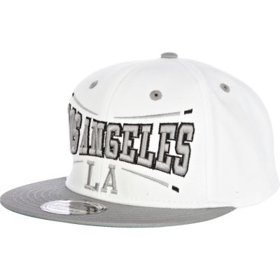 White and grey LA print trucker hat