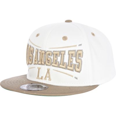 White and beige LA trucker hat