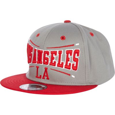 Grey and red LA print trucker hat